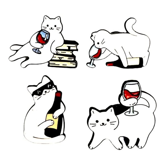 Jewelry - 🧷BUNDLE OF 4 - CATS AND WINE Themed Enamel Pins - Adorable!